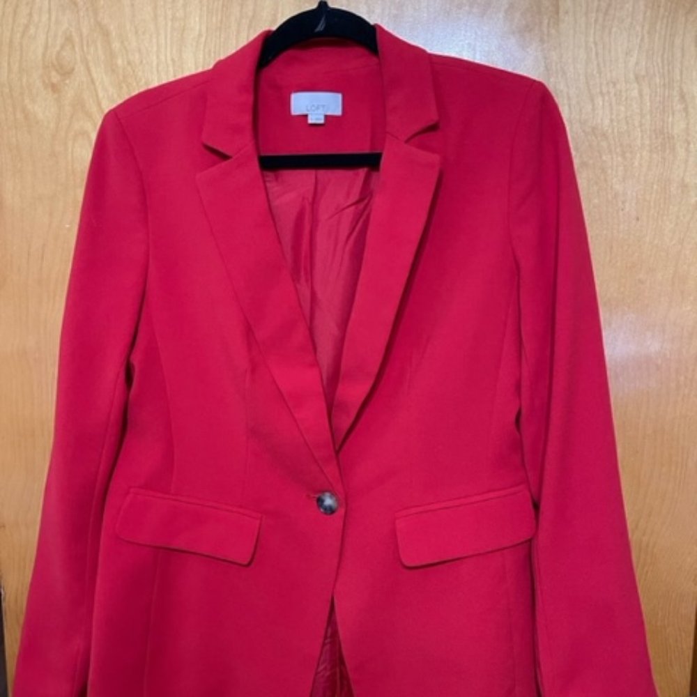 Modern Single Breasted Red Blazer by LOFT